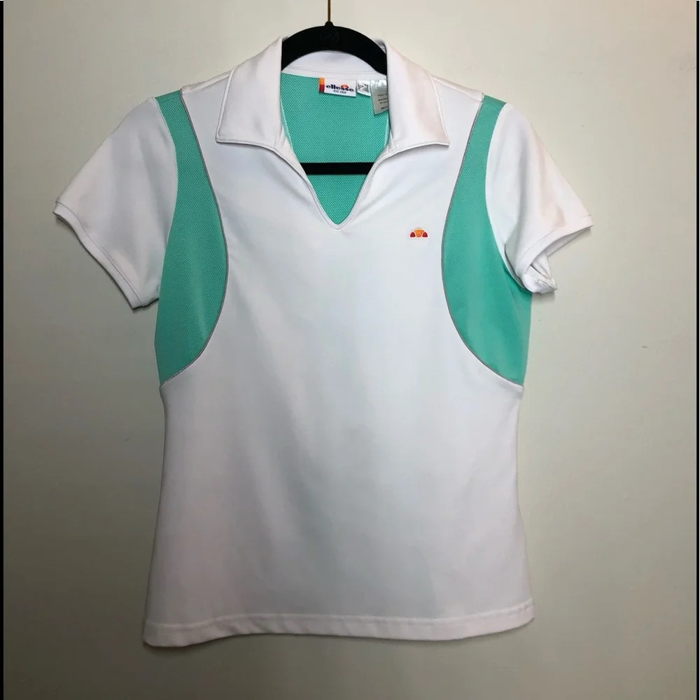 Vintage Ellesse Polo Shirt size S Green and White